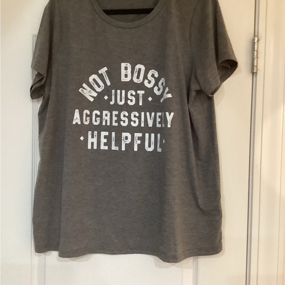 None Tops - Gray Short Sleeve Tee with Slogan